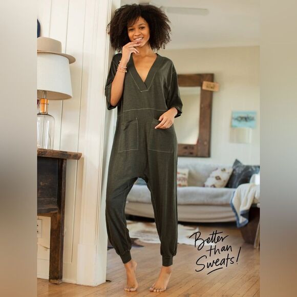 Natural Life Charlie Cotton V-Neck Oversized Jumpsuit In Charcoal M NWOT - Picture 4 of 12